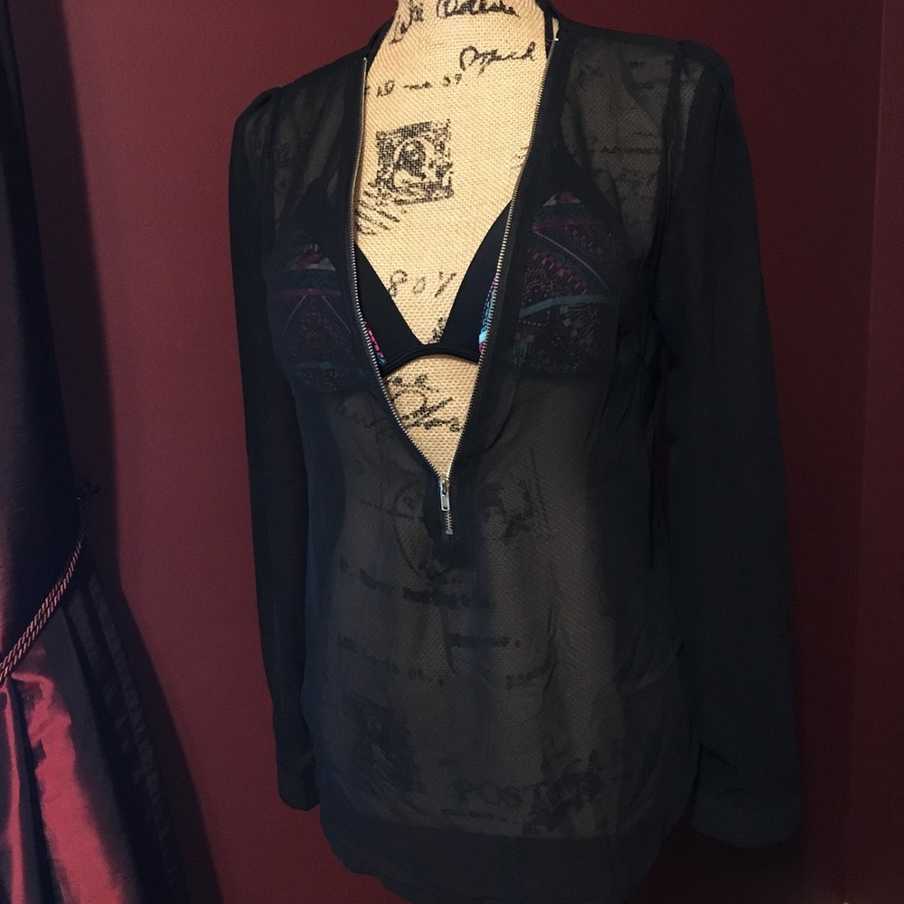 Sheer shirt with zip